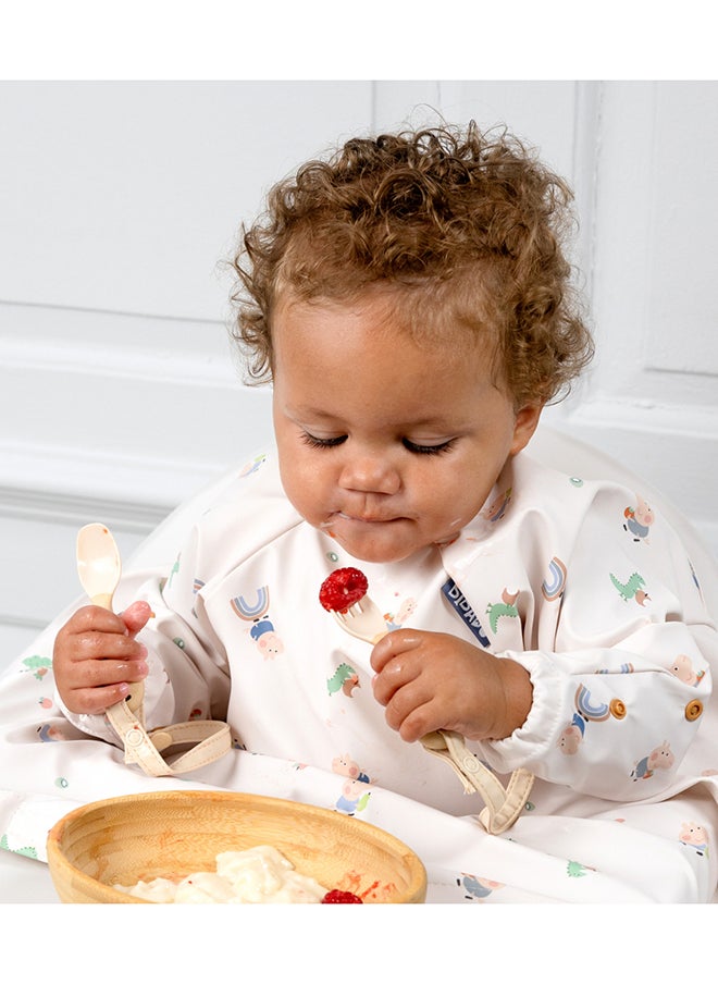 bibado - Handi Toddler Cutlery Set, Food Safe Baby Cutlery, Toddler Fork And Spoon Set, Toddler Eating Utensils For Babies 6 Months And Up, Also Attaches To Coverall Bib - Fawn - Image 1