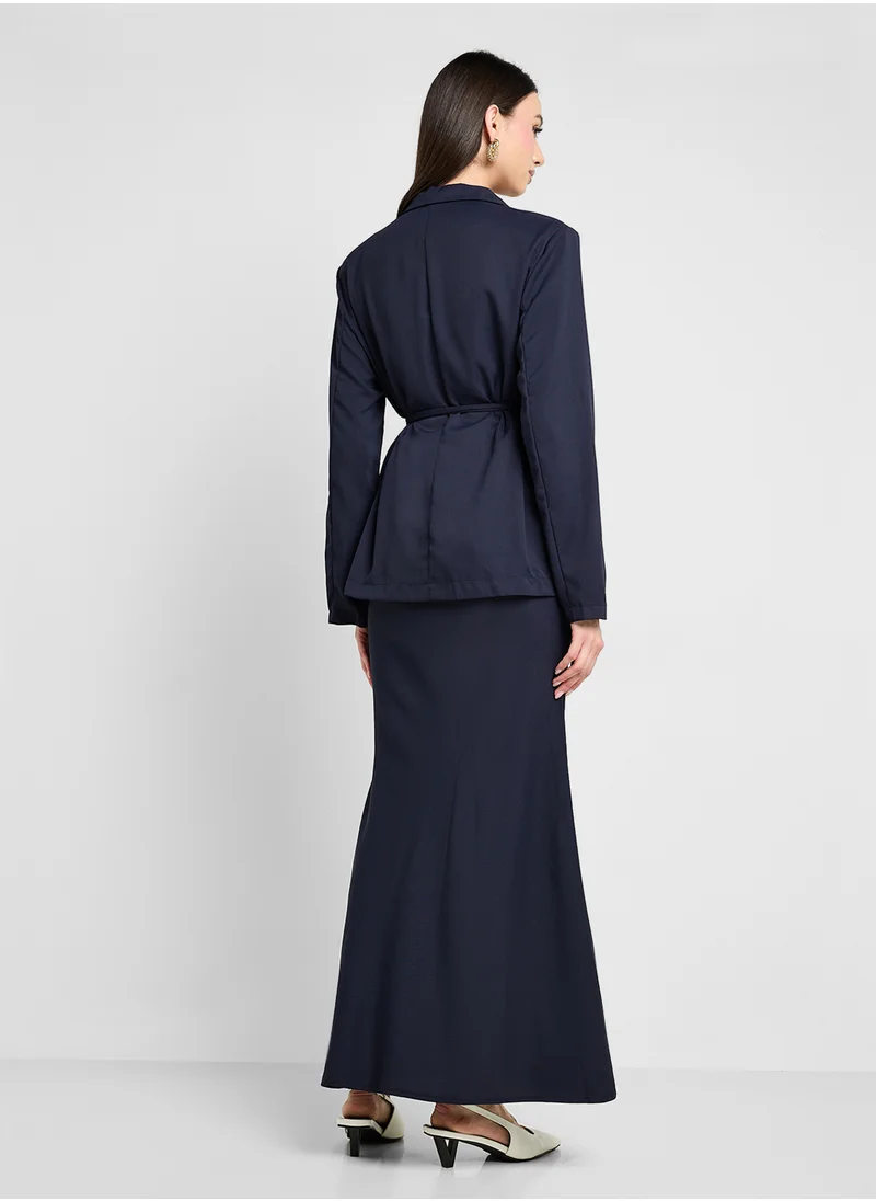 Khizana Self Tie Blazer & Skirt Set
