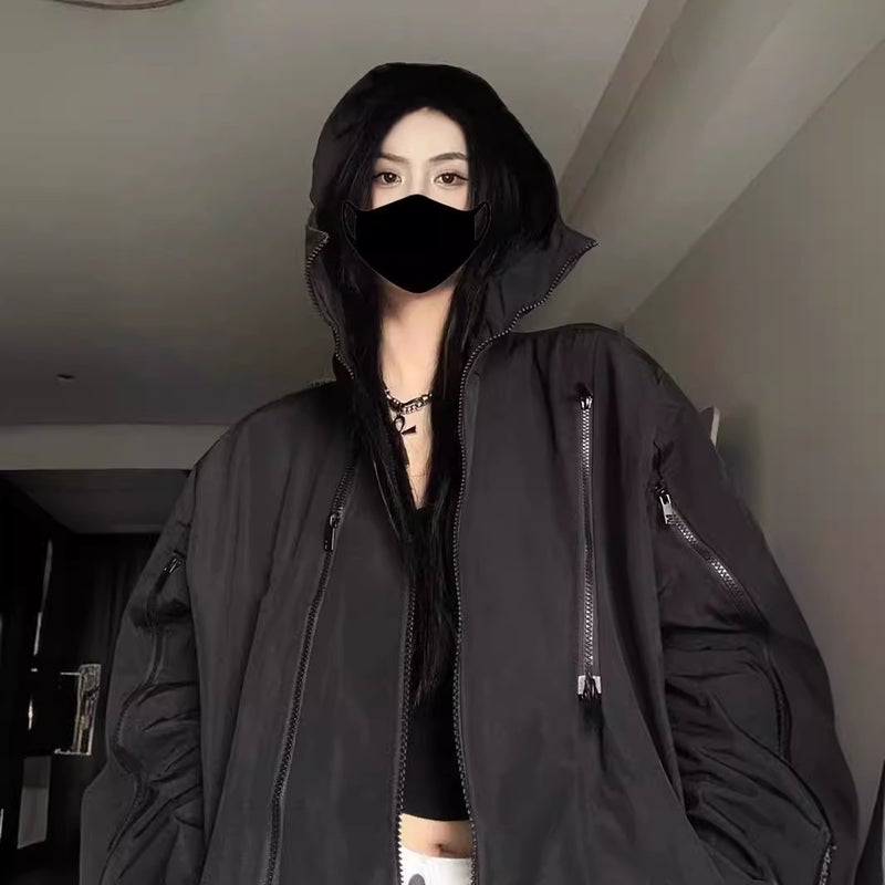 National Tide Functional Style Zipper Hooded Jacket For Men And Women With Loose Casual Solid Color Couple Jacket - Image 2