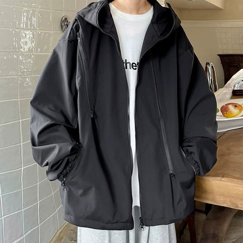 National Tide Functional Style Zipper Hooded Jacket For Men And Women With Loose Casual Solid Color Couple Jacket - Image 4