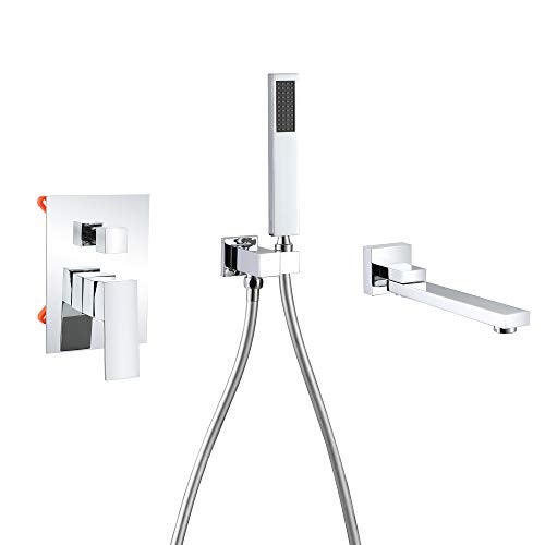 DEOLER Wall Mounted Bathtub Faucet with Handheld Shower, Solid Brass 180°Swivel Tub Faucet with Handheld Sprayer High Flow Bathtub Faucet Set with cUPC Certified Wall Mount Tub Filler, Chrome - Image 1