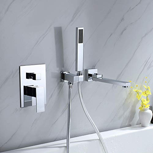 DEOLER Wall Mounted Bathtub Faucet with Handheld Shower, Solid Brass 180°Swivel Tub Faucet with Handheld Sprayer High Flow Bathtub Faucet Set with cUPC Certified Wall Mount Tub Filler, Chrome - Image 2