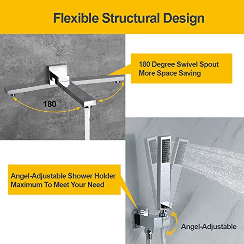 DEOLER Wall Mounted Bathtub Faucet with Handheld Shower, Solid Brass 180°Swivel Tub Faucet with Handheld Sprayer High Flow Bathtub Faucet Set with cUPC Certified Wall Mount Tub Filler, Chrome - Image 4