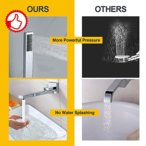 DEOLER Wall Mounted Bathtub Faucet with Handheld Shower, Solid Brass 180°Swivel Tub Faucet with Handheld Sprayer High Flow Bathtub Faucet Set with cUPC Certified Wall Mount Tub Filler, Chrome - Image 3