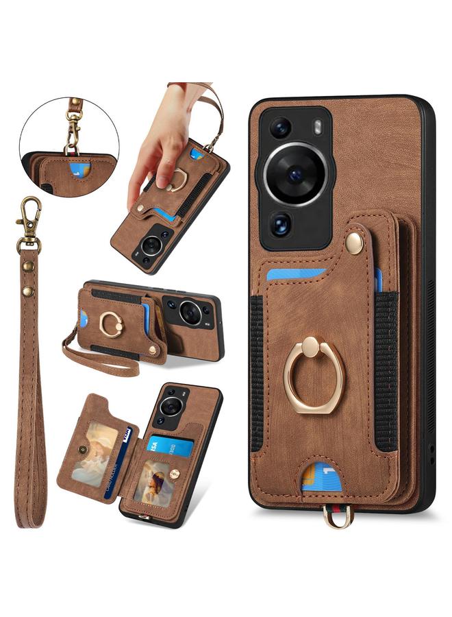 زبون جراب هاتف Huawei P60 Pro بتصميم كلاسيكي مع حلقة ومحفظة متعددة البطاقات - Image 1