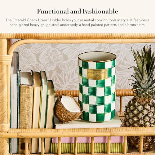 mackenzie childs MACKENZIE-CHILDS Enamel Utensil Holder, Kitchen Utensil Holder for Countertop, Green-and-White Emerald Check - Image 2