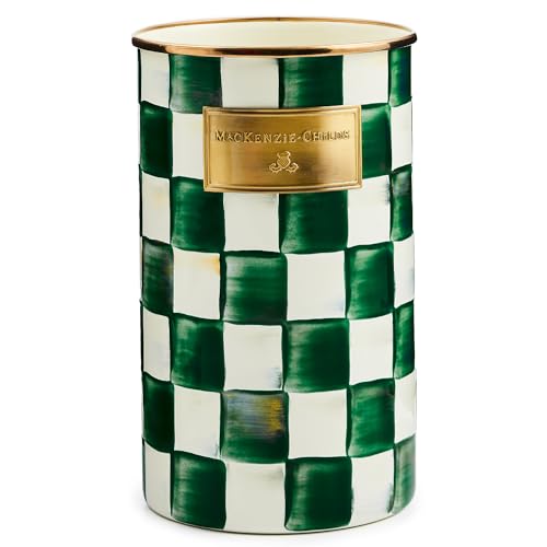 mackenzie childs MACKENZIE-CHILDS Enamel Utensil Holder, Kitchen Utensil Holder for Countertop, Green-and-White Emerald Check - Image 1