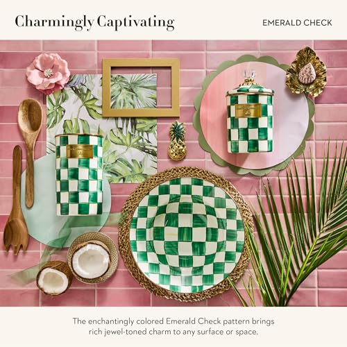 mackenzie childs MACKENZIE-CHILDS Enamel Utensil Holder, Kitchen Utensil Holder for Countertop, Green-and-White Emerald Check - Image 3