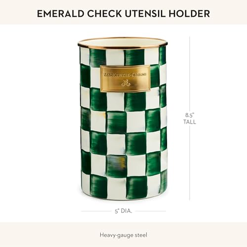 mackenzie childs MACKENZIE-CHILDS Enamel Utensil Holder, Kitchen Utensil Holder for Countertop, Green-and-White Emerald Check - Image 4