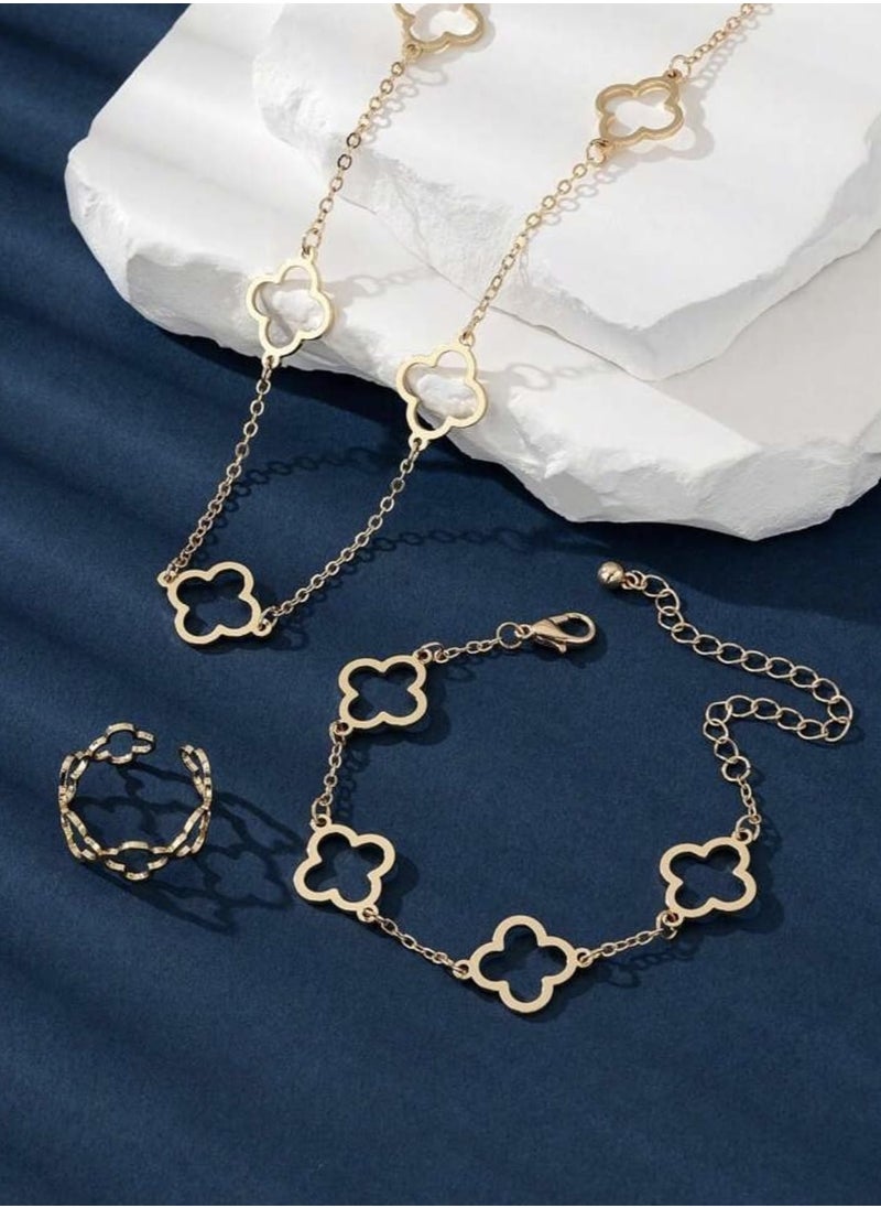 YUCCA 1pc Flower Necklace Set, 1pc Flower Bracelet, 1pc Flower Ring, Fashion and Casual Flower Necklace  - Image 2