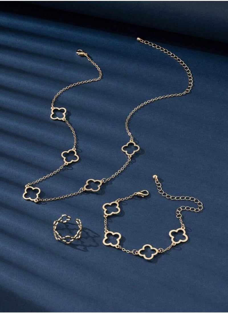 YUCCA 1pc Flower Necklace Set, 1pc Flower Bracelet, 1pc Flower Ring, Fashion and Casual Flower Necklace  - Image 3