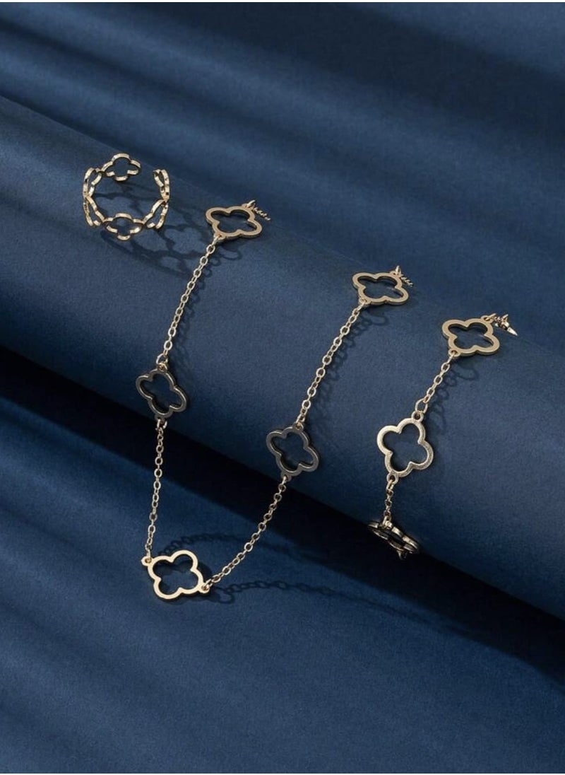 YUCCA 1pc Flower Necklace Set, 1pc Flower Bracelet, 1pc Flower Ring, Fashion and Casual Flower Necklace  - Image 4