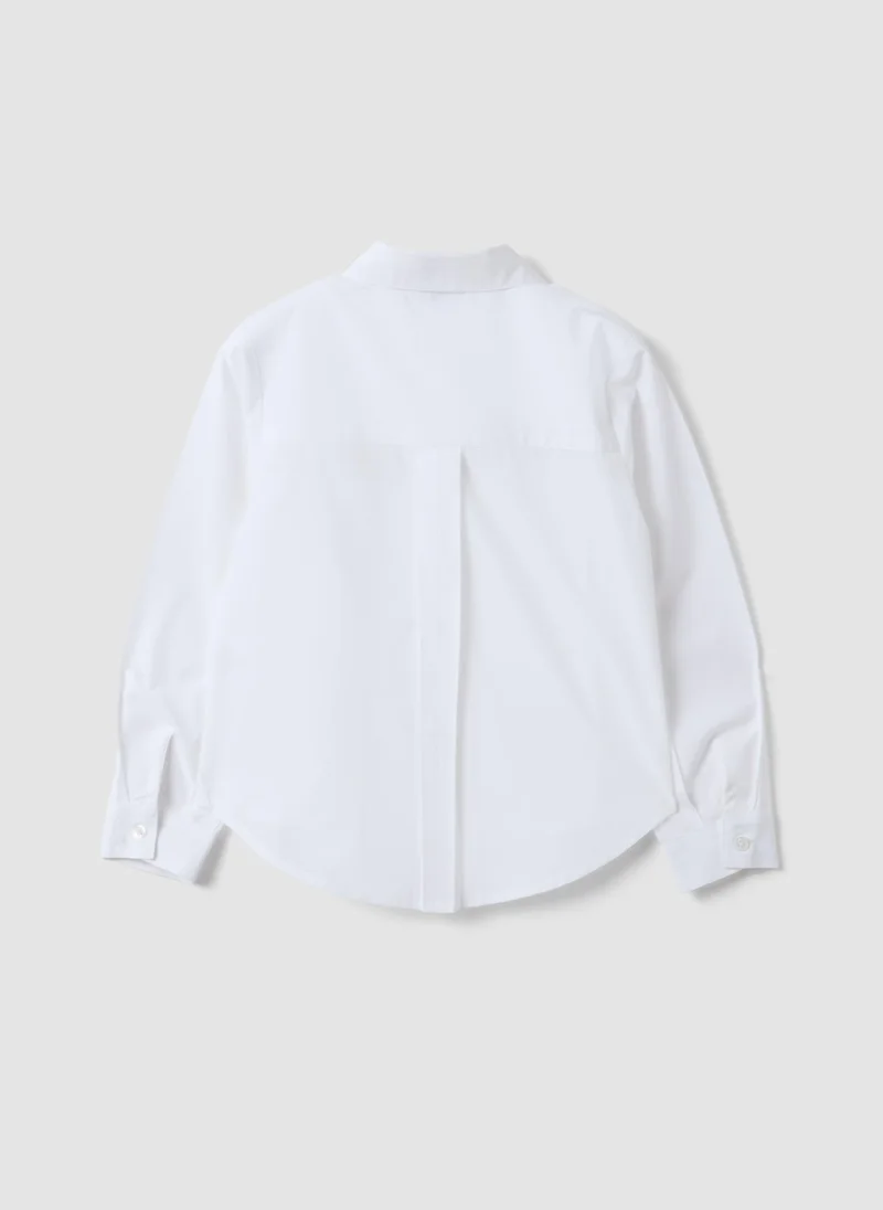 او في اس OVS White pure cotton shirt with rhinestones, regular fit, for girls