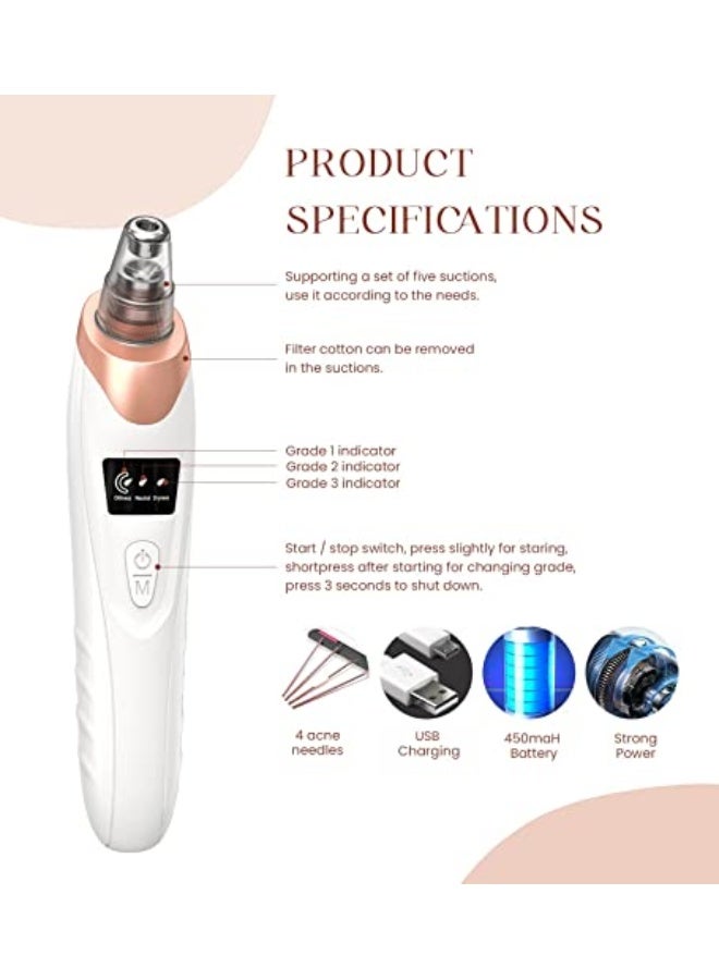 2025 Blackhead Remover Pore Vacuum,Facial Pore Cleaner-5 Suction Power,5 Probes,USB Rechargeable Blackhead Vacuum Kit Electric Acne Extractor Tool for Adult - Image 4