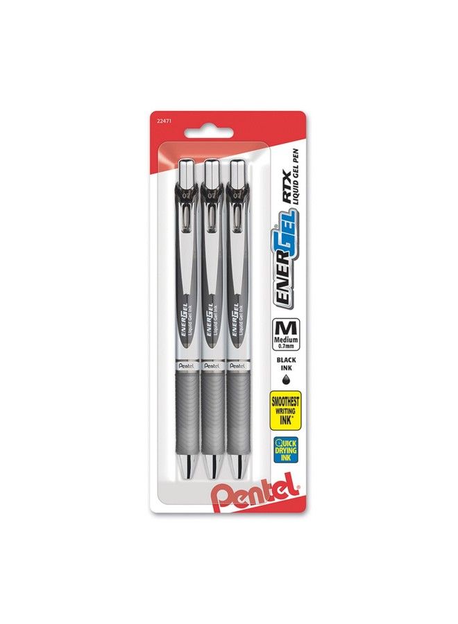 Pentel ® Energel® Deluxe Rtx Gel Pens Medium Point 0.7 Mm Assorted Barrels Black Ink Pack Of 3 - Image 2