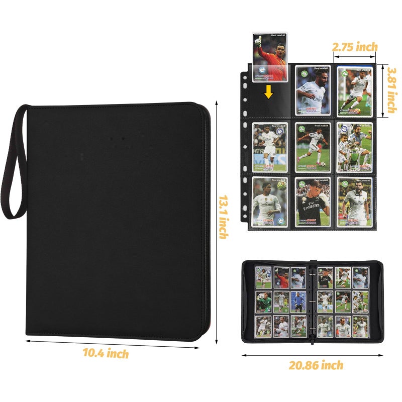 GERMUN 9 Pocket Card Binder, Premium Zip Trading Card Binder, 720 Double Sided Pocket PU Card Collection Binder, Collector Card Album, Card Folder for MTG, TCG, Sports Cards, Game Cards (Black1) - Image 3