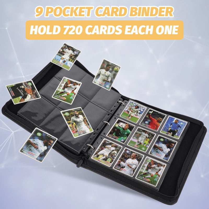 GERMUN 9 Pocket Card Binder, Premium Zip Trading Card Binder, 720 Double Sided Pocket PU Card Collection Binder, Collector Card Album, Card Folder for MTG, TCG, Sports Cards, Game Cards (Black1) - Image 4
