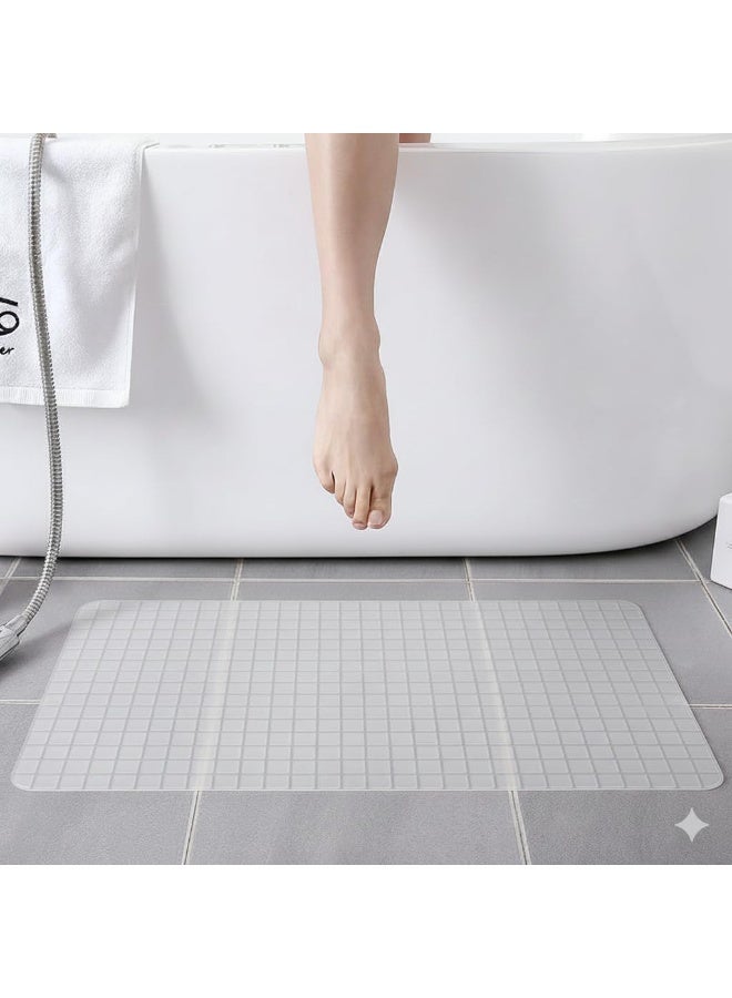 سجادة حمام ممتازة من السيليكون المضاد للانزلاق، 70×38 سم، غير سامة، سريعة الجفاف، مزودة بأكواب شفط، آمنة للاستخدام في الدش وحوض الاستحمام (شفاف) - Image 2