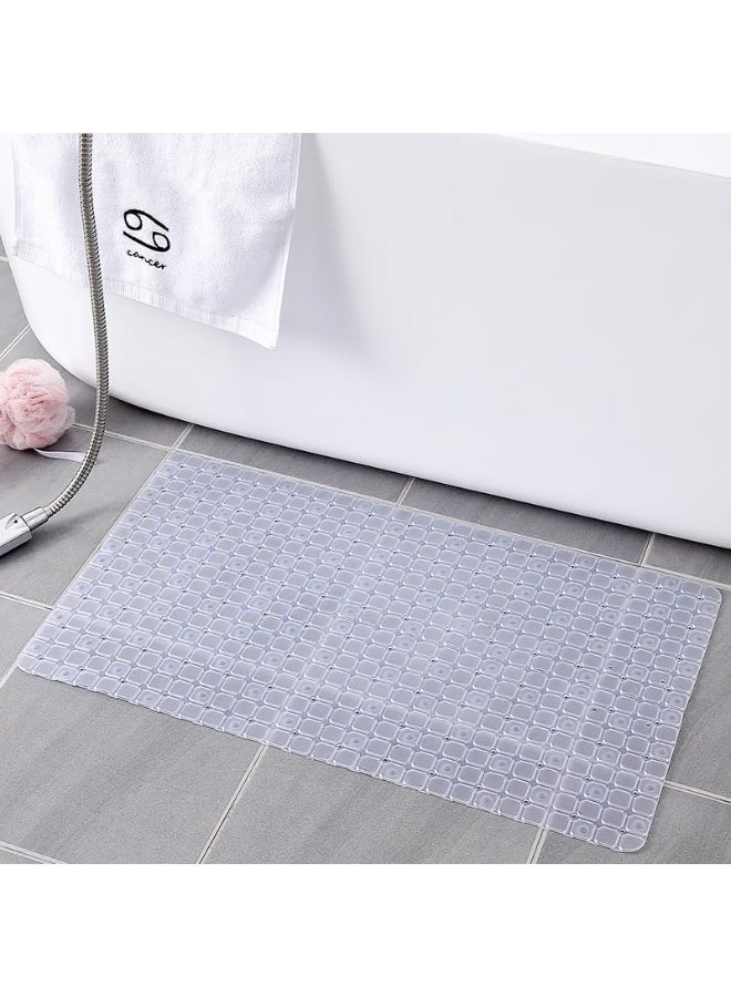 سجادة حمام ممتازة من السيليكون المضاد للانزلاق، 70×38 سم، غير سامة، سريعة الجفاف، مزودة بأكواب شفط، آمنة للاستخدام في الدش وحوض الاستحمام (شفاف) - Image 1