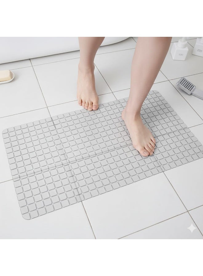 سجادة حمام ممتازة من السيليكون المضاد للانزلاق، 70×38 سم، غير سامة، سريعة الجفاف، مزودة بأكواب شفط، آمنة للاستخدام في الدش وحوض الاستحمام (شفاف) - Image 3