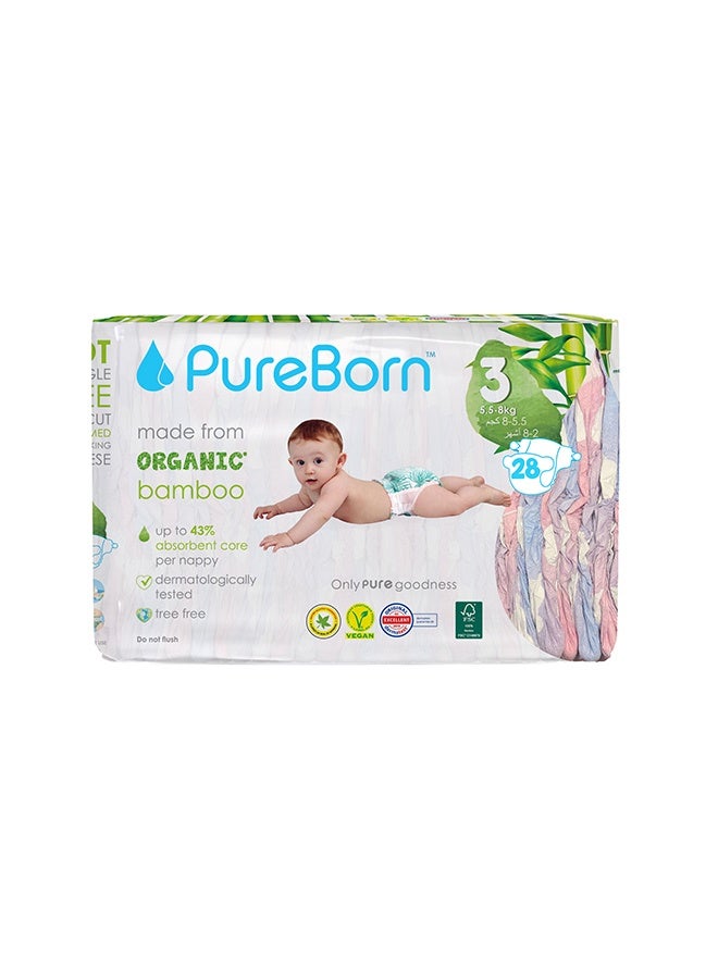 PureBorn Organic Bamboo Size 3 Diapers 5.5-8 Kg 28 Count - Image 2