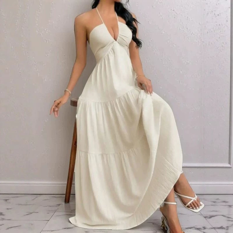 Women's Deep V Neck Twist Layered Maxi Dress - Image 1