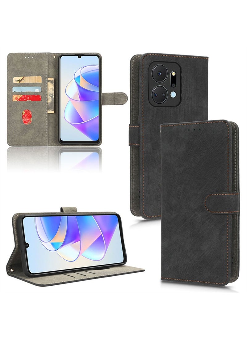 Honor X7A 4G/ X7A 5G Case Cover Soft PU Leather Flip Folio Wallet with Card Slots Back Cover Drop-Proof Shock-Proof Protective Cell Phone Back Accessories Protection Black - Image 1