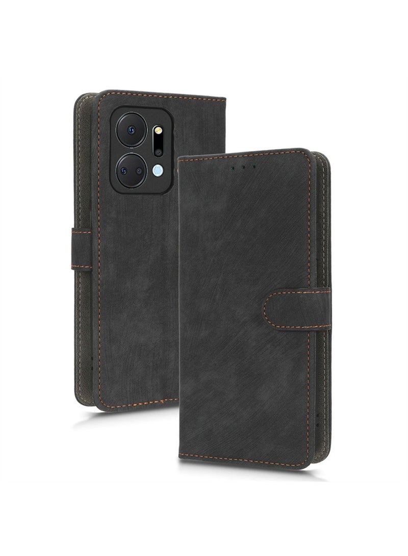 Honor X7A 4G/ X7A 5G Case Cover Soft PU Leather Flip Folio Wallet with Card Slots Back Cover Drop-Proof Shock-Proof Protective Cell Phone Back Accessories Protection Black - Image 2