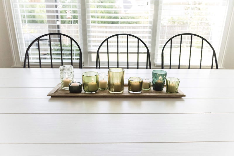 Creative Co-Op Wood Tray with 9 Green Glass Votive Holders - Image 3