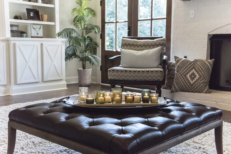 Creative Co-Op Wood Tray with 9 Green Glass Votive Holders - Image 4