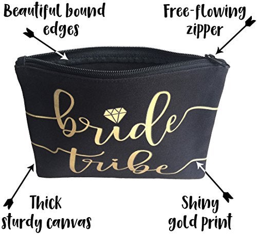 Bachelorette to Bride 3pc Bride Tribe Makeup Bags - Bridesmaid Favor for Bachelorette Party, Bridal Shower, Wedding. Also great as Toiletry Bag, Wedding Survival Kit, Hangover Kit, Keepsake (3pc Pack, Black & Gold) - Image 4