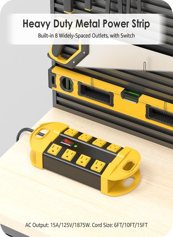 CCCEI Heavy Duty Power Strip Surge Protector, Metal 8 Outlets Power Strip for Appliance. Garage Shop Industrial Workbench 15 AMP Outlets Strip. 6FT Extension Cord, Yellow - Image 2