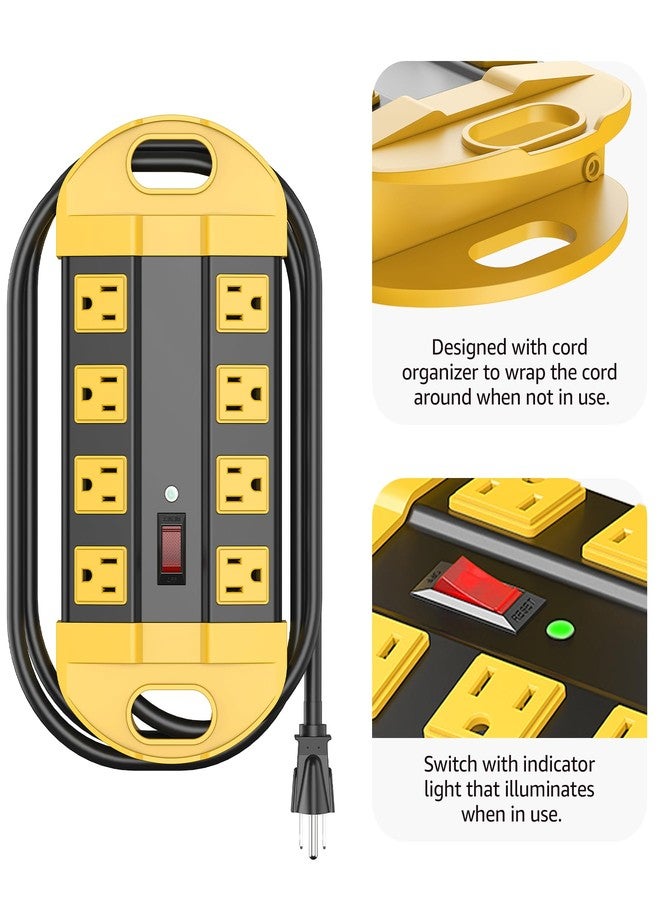 CCCEI Heavy Duty Power Strip Surge Protector, Metal 8 Outlets Power Strip for Appliance. Garage Shop Industrial Workbench 15 AMP Outlets Strip. 6FT Extension Cord, Yellow - Image 4