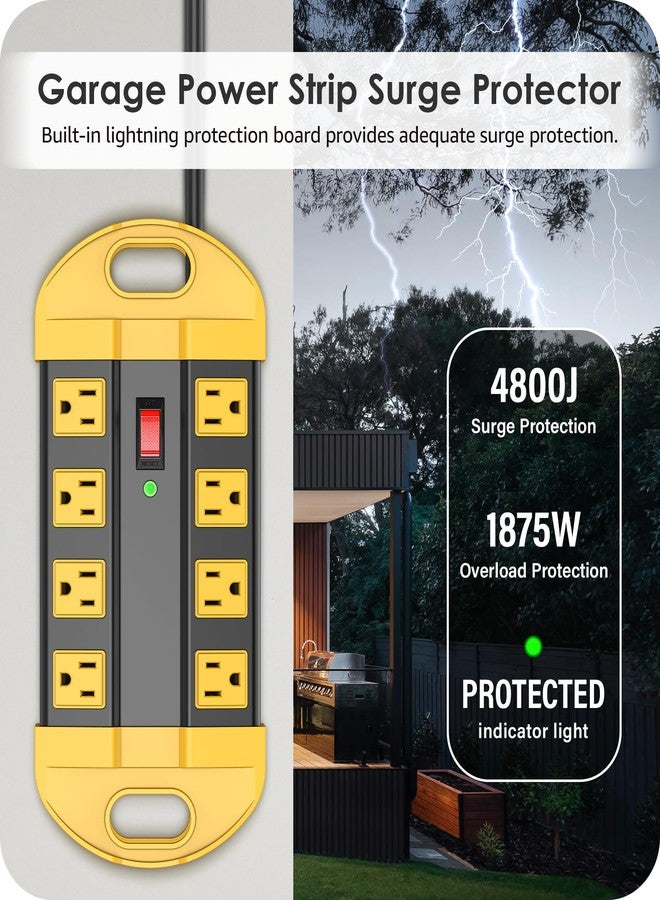 CCCEI Heavy Duty Power Strip Surge Protector, Metal 8 Outlets Power Strip for Appliance. Garage Shop Industrial Workbench 15 AMP Outlets Strip. 6FT Extension Cord, Yellow - Image 3