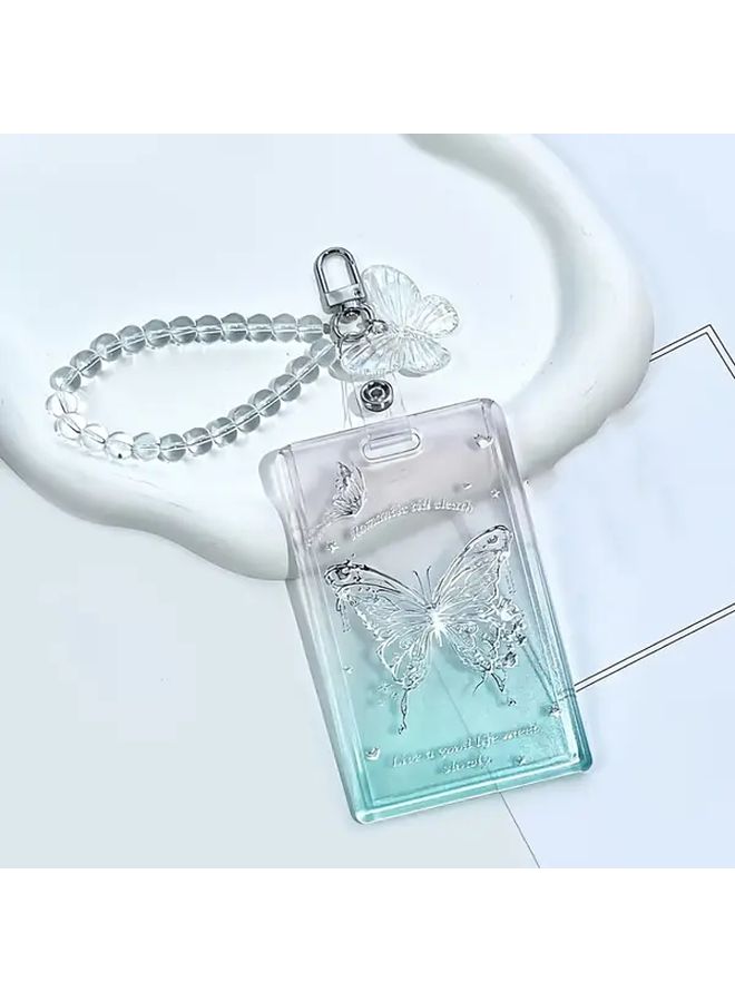 Four Butterflies Butterfly Design Clear ID Card Holder With Keychain - Image 4