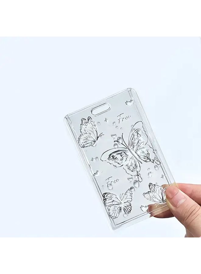 Four Butterflies Butterfly Design Clear ID Card Holder With Keychain - Image 3