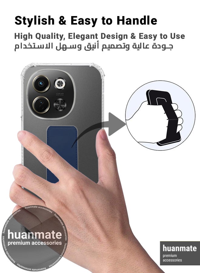 huanmate Tecno Spark 30 5G Magnetic Case With Hand Grip Holder & Kickstand - Strong Grip for Magnetic Car Holder, Stylish & Functional, Ultimate Convenience & Hands-Free Viewing - Clear/Navy Blue - Image 3