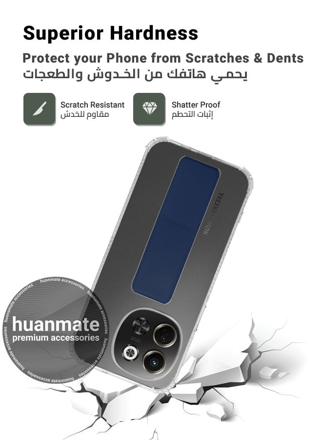 huanmate Tecno Spark 30 5G Magnetic Case With Hand Grip Holder & Kickstand - Strong Grip for Magnetic Car Holder, Stylish & Functional, Ultimate Convenience & Hands-Free Viewing - Clear/Navy Blue - Image 4