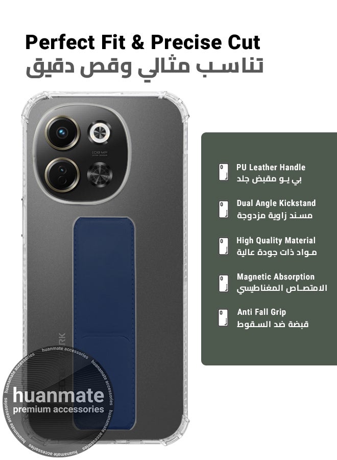 huanmate Tecno Spark 30 5G Magnetic Case With Hand Grip Holder & Kickstand - Strong Grip for Magnetic Car Holder, Stylish & Functional, Ultimate Convenience & Hands-Free Viewing - Clear/Navy Blue - Image 2