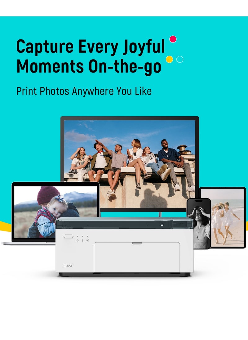 Liene 4x6 Photo Printer, Photo Printer (100 Sheets), Full-Color Photo, Portable Instant Photo Printer for iPhone, Thermal Dye Sublimation, Wi-Fi Picture Printer w/ 100 Sheets Paper & 3 Cartridges