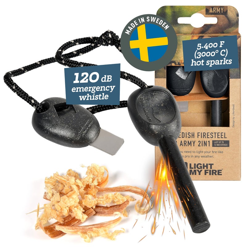 Light My Fire أداة إشعال النار من لايت ماي فاير - قضيب فيرو و أداة بقاء - مجموعة إشعال النار من المغنيسيوم - 3/8” 2 في 1 لإشعال النيران في المخيمات 12,000 ضربة - Image 1