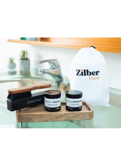 ZilberHaar ZilberHaar - Beard Care Kit for Men - 1 Regular Beard Brush + 1 Beard Balm + 1 Moisturizing Cream + 1 Beard Bib - Stiff Boar Bristles and Beech Wood - Supplied in a Velvet Bag  - Image 2