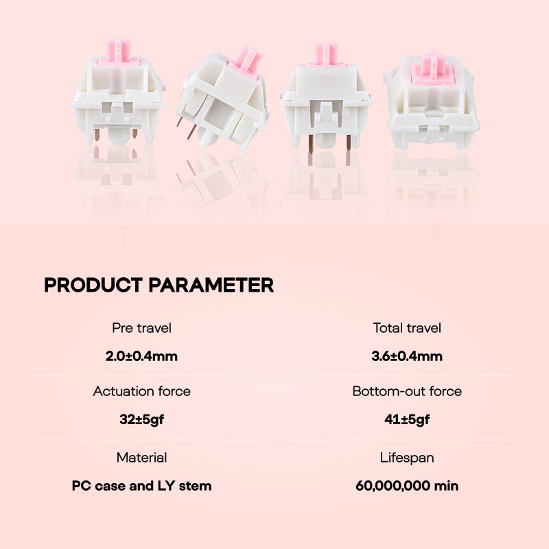 EPOMAKER Roseveil Silent Keyboard Switch for Mechanical Gaming Keyboard, 30PCS, 5-pin, 32gf, Pre-Lubed, Linear Silent, PC Case, LY Stem, Compatible with MX Keycaps (Roseveil Silent) - Image 3