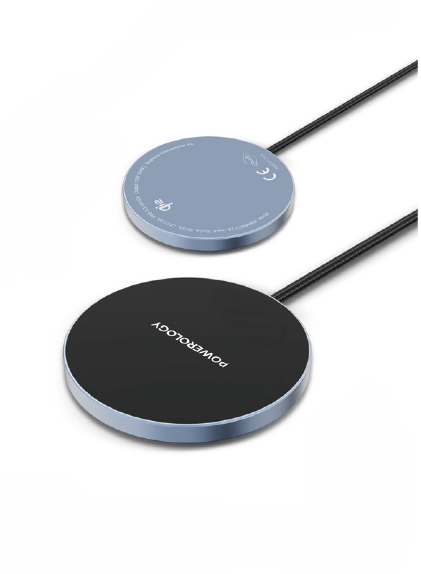 Powerology Qi2 Elero Magnetic Wireless Charger 15W / Ultra-Thin Design / Fast Charging / 1.2m Cable Length / Qi2 Technology / Compatible with iPhone 16/15/14/13/12 & AirPods - Grey