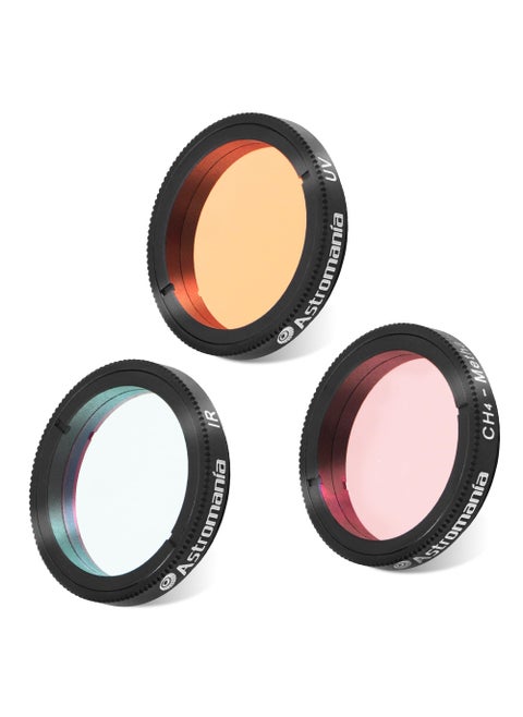 Astromania 1.25-Inch Specialized Planetary Imaging Filter Set 3-Pieces (Ultraviolet (UV) filter/Methane (CH4) filter/Infrared (IR) filter) - Each filter is specifically designed to enhance astrophotos