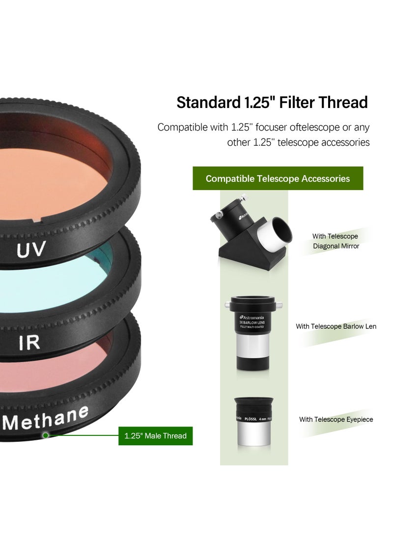 Astromania Astromania 1.25-Inch Specialized Planetary Imaging Filter Set 3-Pieces (Ultraviolet (UV) filter/Methane (CH4) filter/Infrared (IR) filter) - Each filter is specifically designed to enhance astrophotos  - Image 4