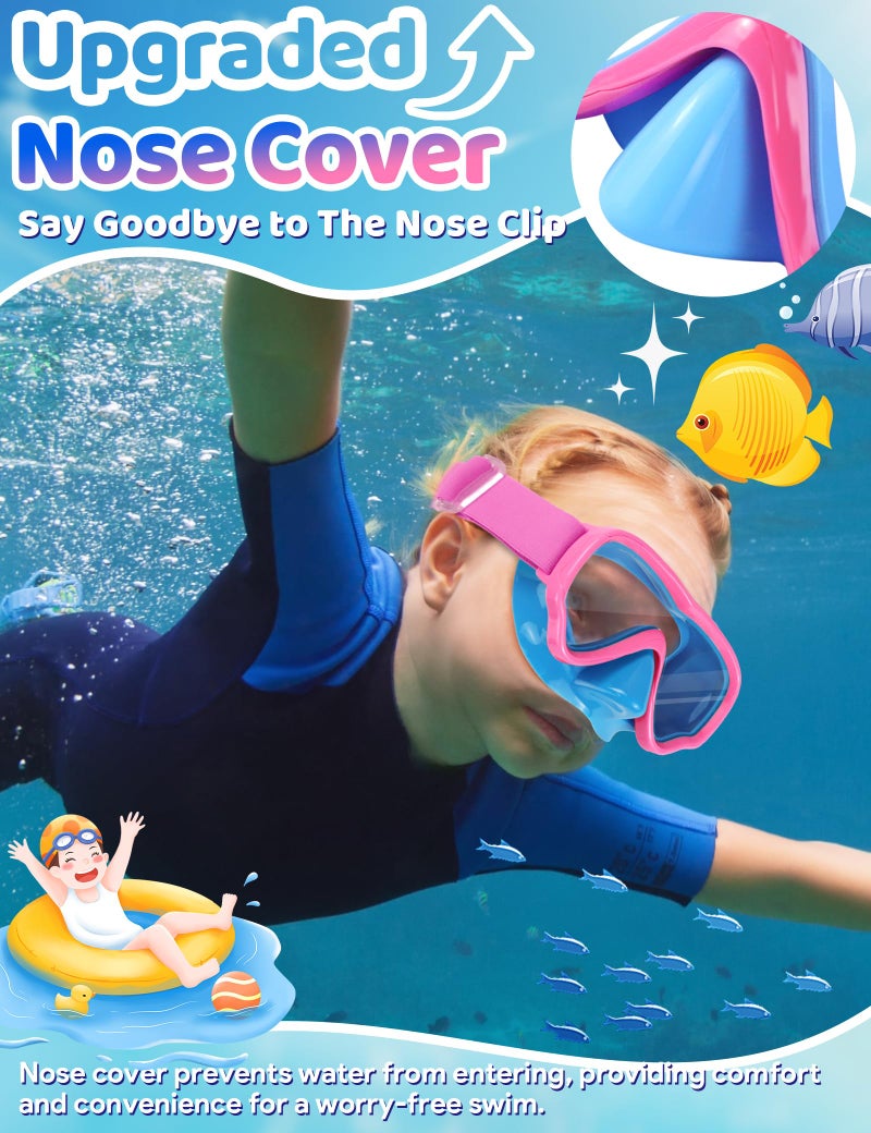 Vvinca 2 Pack Kids Swim Goggles with Nose Cover, Snorkel Diving Mask Fabric Strap Anti Fog Anti Shattered Lens Goggles for Kids 3-15 - Image 4