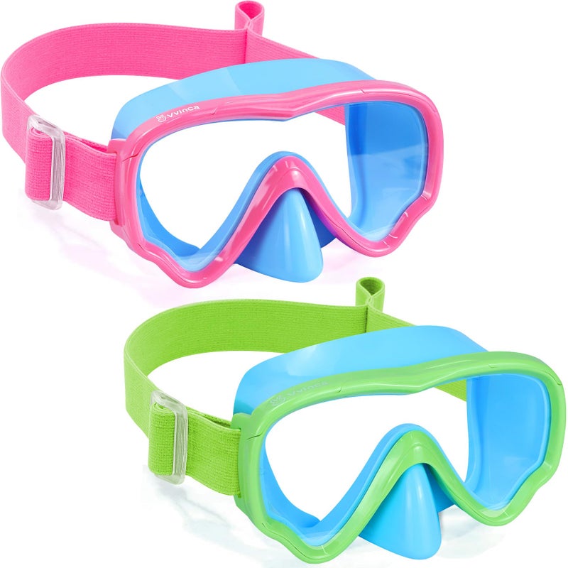 Vvinca 2 Pack Kids Swim Goggles with Nose Cover, Snorkel Diving Mask Fabric Strap Anti Fog Anti Shattered Lens Goggles for Kids 3-15 - Image 1