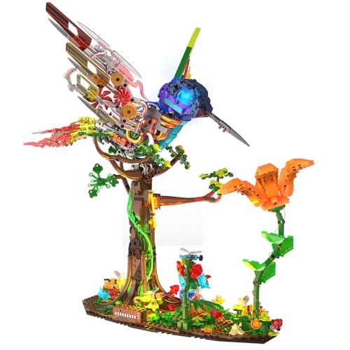 Brihappen Hummingbird Building Blocks Set for Adults Boys Girls 1704 Piece Animals Bird Flower Natural Jungle Model with Lights Cool Mech Bird Home Decor Display Model Creative Birthday Gifts - Image 5