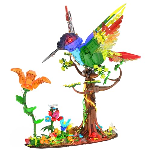 Brihappen Hummingbird Building Blocks Set for Adults Boys Girls 1704 Piece Animals Bird Flower Natural Jungle Model with Lights Cool Mech Bird Home Decor Display Model Creative Birthday Gifts - Image 1